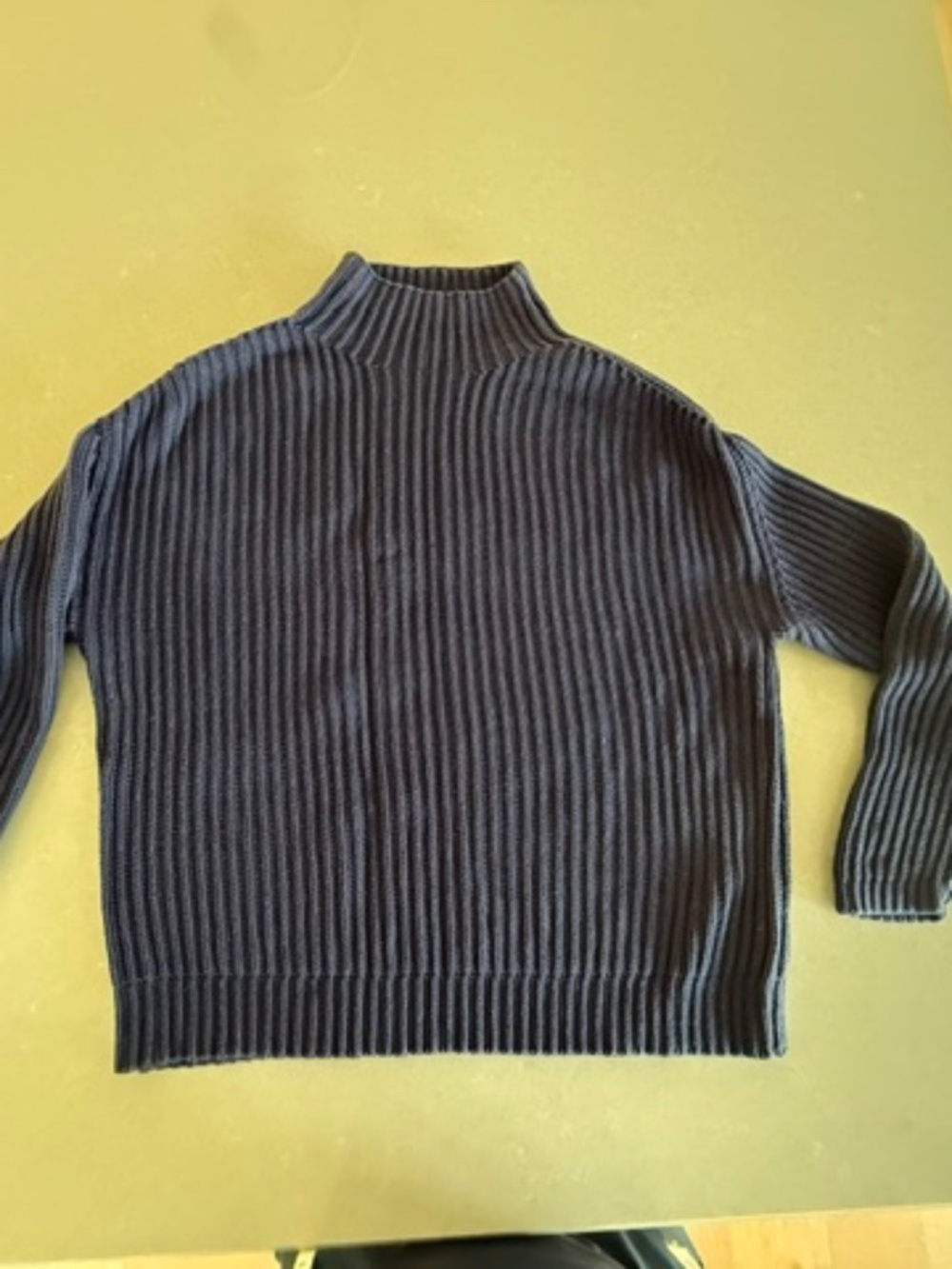 Women's Gap Large Oversized Mock Turtleneck Ribbed Navy Blue Heavy Knit Sweater